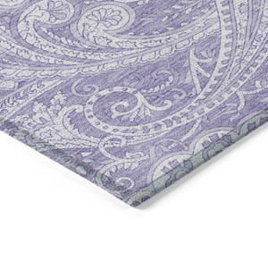 8' X 10' Lavender Purple And Ivory Paisley Washable Indoor Outdoor Area Rug