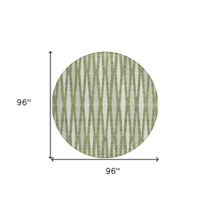 8' Green And Ivory Round Geometric Washable Indoor Outdoor Area Rug - 606114937180