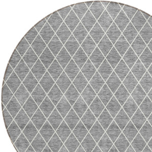 8' Gray And Ivory Round Geometric Washable Indoor Outdoor Area Rug - 608219337469