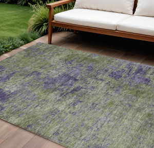 10' X 14' Olive Green And Dark Purple Abstract Washable Indoor Outdoor Area Rug