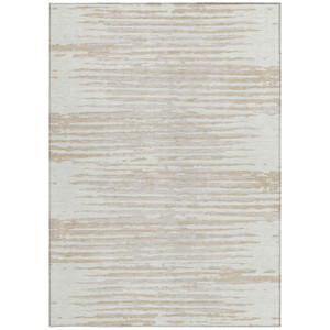 10' X 14' Ivory And Beige Striped Washable Indoor Outdoor Area Rug - 608219127107