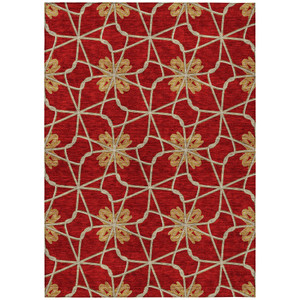 10' X 14' Orange And Gold Geometric Washable Indoor Outdoor Area Rug