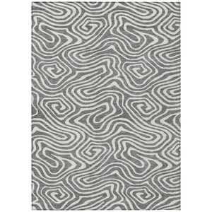 8' X 10' Gray And Ivory Abstract Washable Indoor Outdoor Area Rug Transitional Style - Gray, Ivory Color