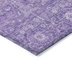 9' X 12' Plum And Lavender Floral Washable Indoor Outdoor Area Rug