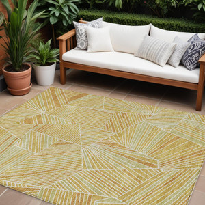 8' X 10' Gold Copper And Brown Geometric Washable Indoor Outdoor Area Rug
