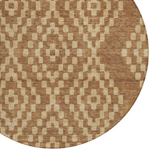 8' Brown And Beige Round Geometric Washable Indoor Outdoor Area Rug - 608219205980