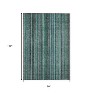 8' X 10' Teal Blue Aqua And Gray Striped Washable Indoor Outdoor Area Rug - Teal Blue, Aqua, Gray