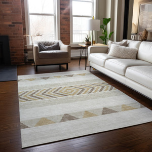 10' X 14' Ivory Beige And Taupe Southwestern Washable Indoor Outdoor Area Rug
