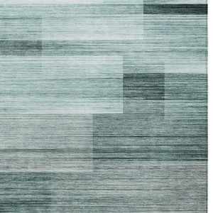 9' X 12' Teal Blue And Ivory Striped Washable Indoor Outdoor Area Rug - Teal Blue, Ivory