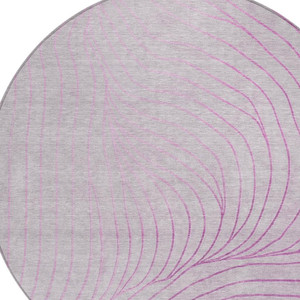 8' Blush And Silver Round Abstract Washable Indoor Outdoor Area Rug
