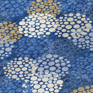 8' Navy Blue Brown And Ivory Round Polka Dot Washable Indoor Outdoor Area Rug