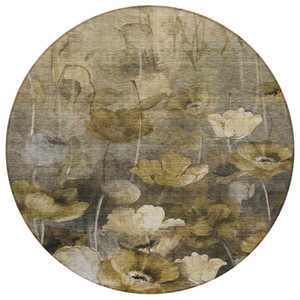 8' Taupe Beige And Tan Round Floral Washable Indoor Outdoor Area Rug