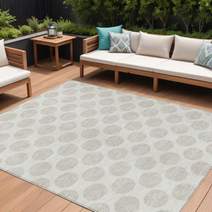 10' X 14' Ivory And Beige Polka Dot Washable Indoor Outdoor Area Rug