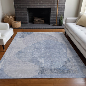 8' X 10' Sky Blue And Denim Blue Abstract Washable Indoor Outdoor Area Rug - 880016669220