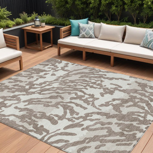 10' X 14' Taupe Brown And Ivory Animal Print Washable Indoor Outdoor Area Rug