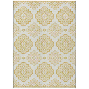 10' X 14' Gold And Ivory Medallion Washable Indoor Outdoor Area Rug - 608219271381