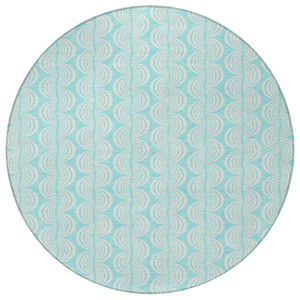 8' Aqua And Beige Round Ogee Washable Indoor Outdoor Area Rug