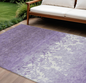 8' X 10' Purple And Ivory Damask Washable Indoor Outdoor Area Rug - 880016634976