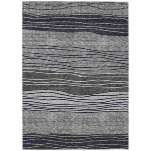 9' X 12' Gray Charcoal And Silver Striped Washable Indoor Outdoor Area Rug - 608219073411