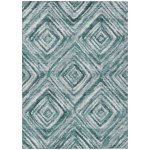 8' X 10' Teal Blue Aqua And Gray Geometric Washable Indoor Outdoor Area Rug - Teal Blue, Aqua, Gray
