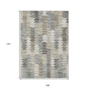 9' X 12' Taupe Beige And Tan Geometric Washable Indoor Outdoor Area Rug