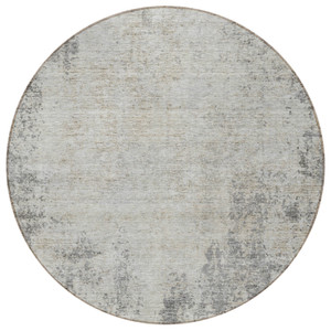 8' Gray And Ivory Round Abstract Washable Indoor Outdoor Area Rug - 880016478082