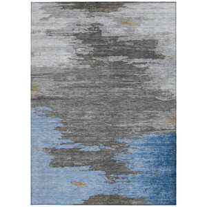 10' X 14' Denim Blue And Gray Abstract Washable Indoor Outdoor Area Rug - Denim Blue, Gray