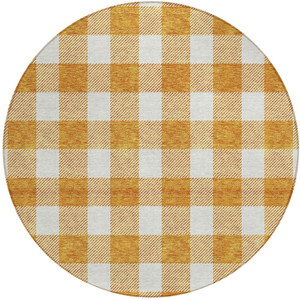 8' Orange And Beige Round Plaid Washable Indoor Outdoor Area Rug - 608219270025