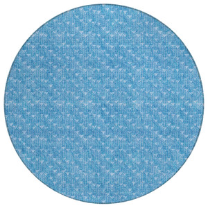 8' Round Blue Round Geometric Washable Non Skid Indoor Outdoor Area Rug