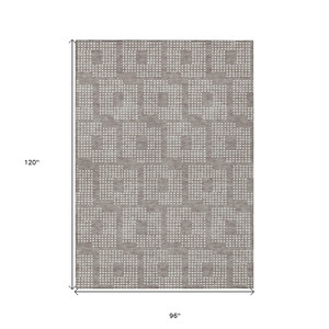 8' X 10' Taupe And Ivory Geometric Washable Indoor Outdoor Area Rug Transitional Style - Taupe, Ivory Color