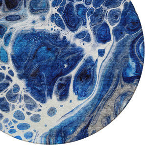 8' Navy Blue And Gray Round Nautical Washable Indoor Outdoor Area Rug