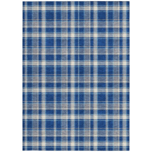 9' X 12' Navy and Ivory Plaid Washable Non Skid Indoor Outdoor Area Rug