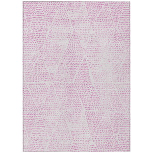 9' X 12' Pink And Ivory Geometric Washable Indoor Outdoor Area Rug