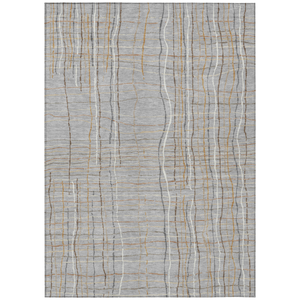 10' X 14' Gray Brown And Ivory Striped Washable Indoor Outdoor Area Rug