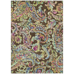 8' X 10' Chocolate And Artichoke Green Paisley Washable Indoor Outdoor Area Rug