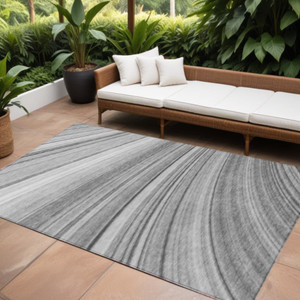 10' X 14' Gray Silver And Ivory Abstract Washable Indoor Outdoor Area Rug