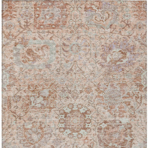 10' X 14' Coral And Gray Damask Washable Indoor Outdoor Area Rug