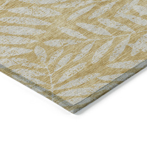 10' X 14' Gold And Gray Floral Washable Indoor Outdoor Area Rug
