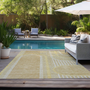 8' X 10' Beige Abstract Washable Indoor Outdoor Area Rug - 608219074272