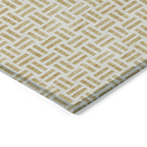 9' X 12' Gold And Ivory Geometric Washable Indoor Outdoor Area Rug - 880016730623