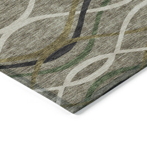 9' X 12' Taupe Beige And Charcoal Abstract Washable Indoor Outdoor Area Rug