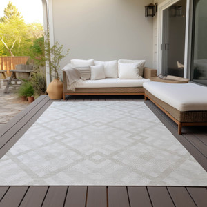 8' X 10' Ivory Beige And Tan Geometric Washable Indoor Outdoor Area Rug