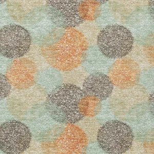 9' X 12' Beige Aqua And Orange Polka Dot Washable Indoor Outdoor Area Rug