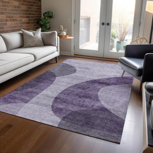 10' X 14' Purple Lavender And Eggplant Abstract Washable Indoor Outdoor Area Rug