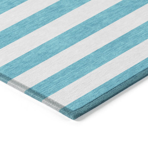 8' X 10' Teal and White Striped Washable Indoor Outdoor Area Rug