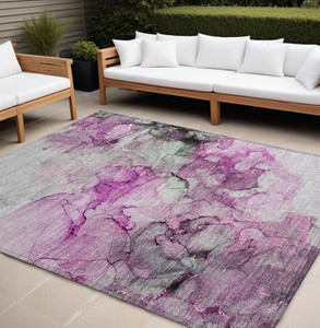 8' X 10' Gray and Purple Abstract Washable Non Skid Indoor Outdoor Area Rug - 606114961765