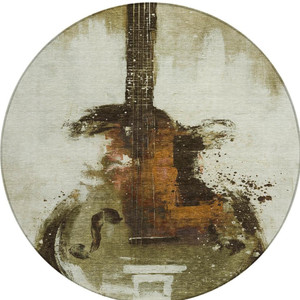 8' Brown Copper And Charcoal Round Abstract Washable Indoor Outdoor Area Rug