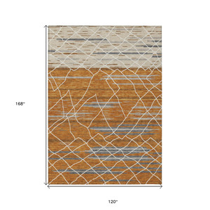 10' X 14' Terra Cotta Beige And Ivory Striped Washable Indoor Outdoor Area Rug