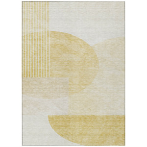 9' X 12' Gold Wheat And Ivory Geometric Washable Indoor Outdoor Area Rug