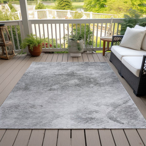 8' X 10' Silver Gray And Ivory Abstract Washable Indoor Outdoor Area Rug